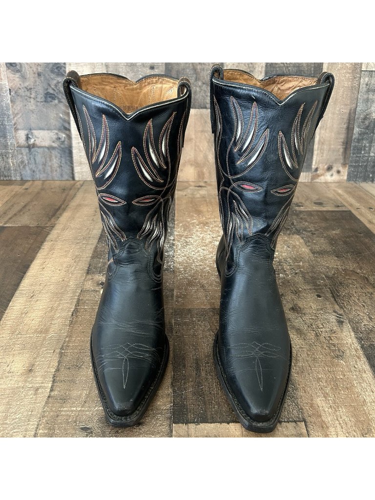 Acme Vintage Shorty Pee Wee Leather Inlay Western Cowboy Boots Mens 8 D